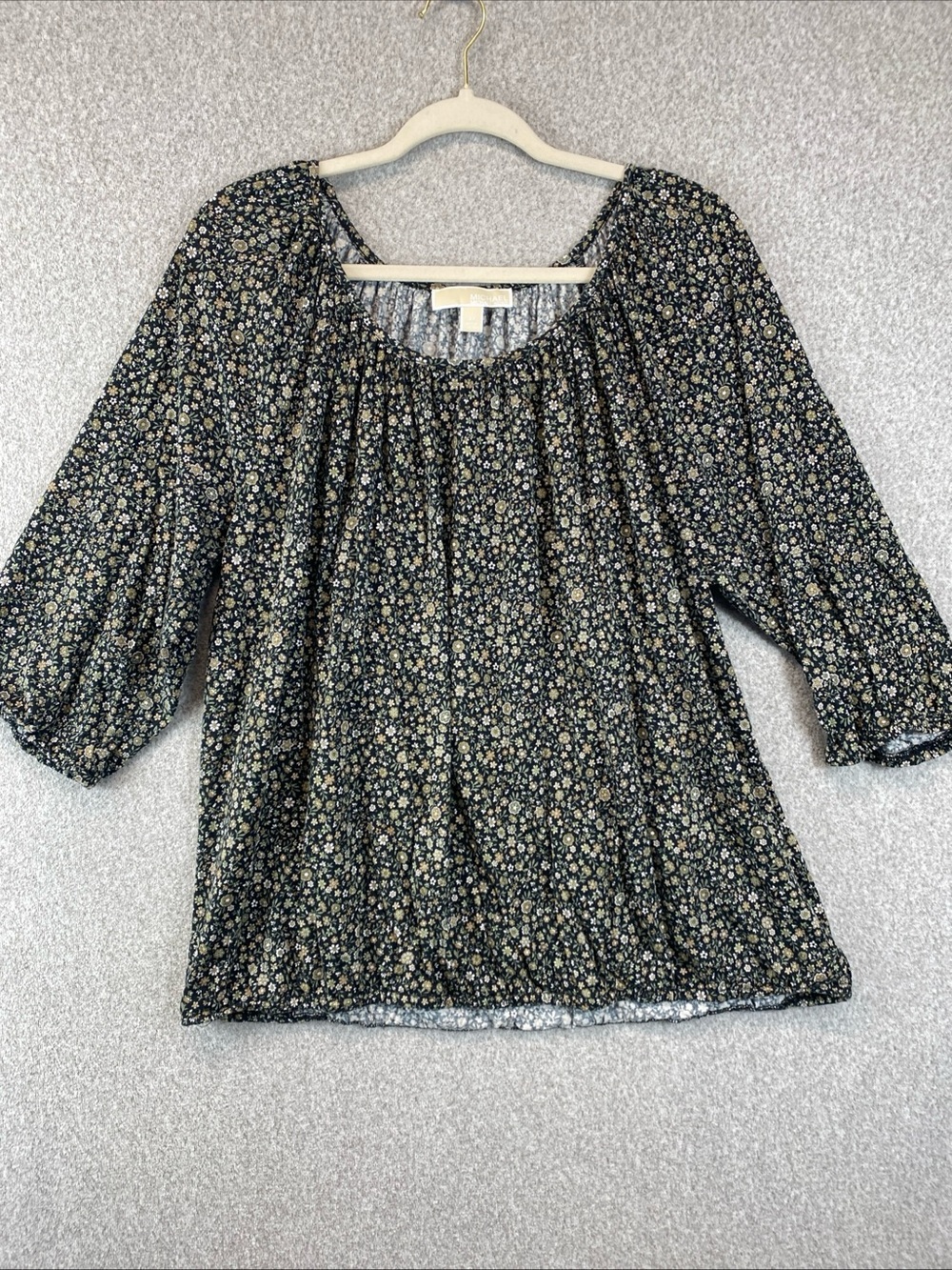 Michael Kors Women's Peasant top size 2X Green floral Elastic Hem Comfy Casual